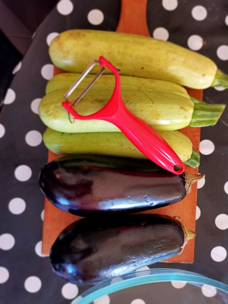 Peel zucchini and eggplants