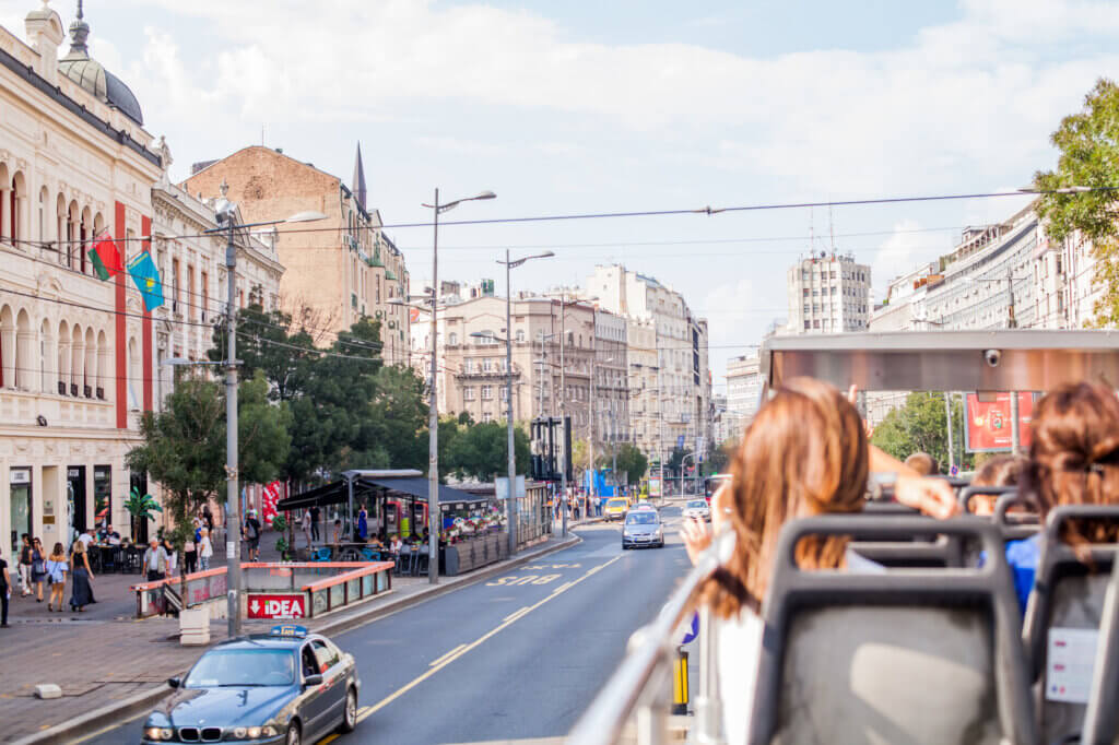 Tourist Look Sights of Belgrade By Sightseeing Bus