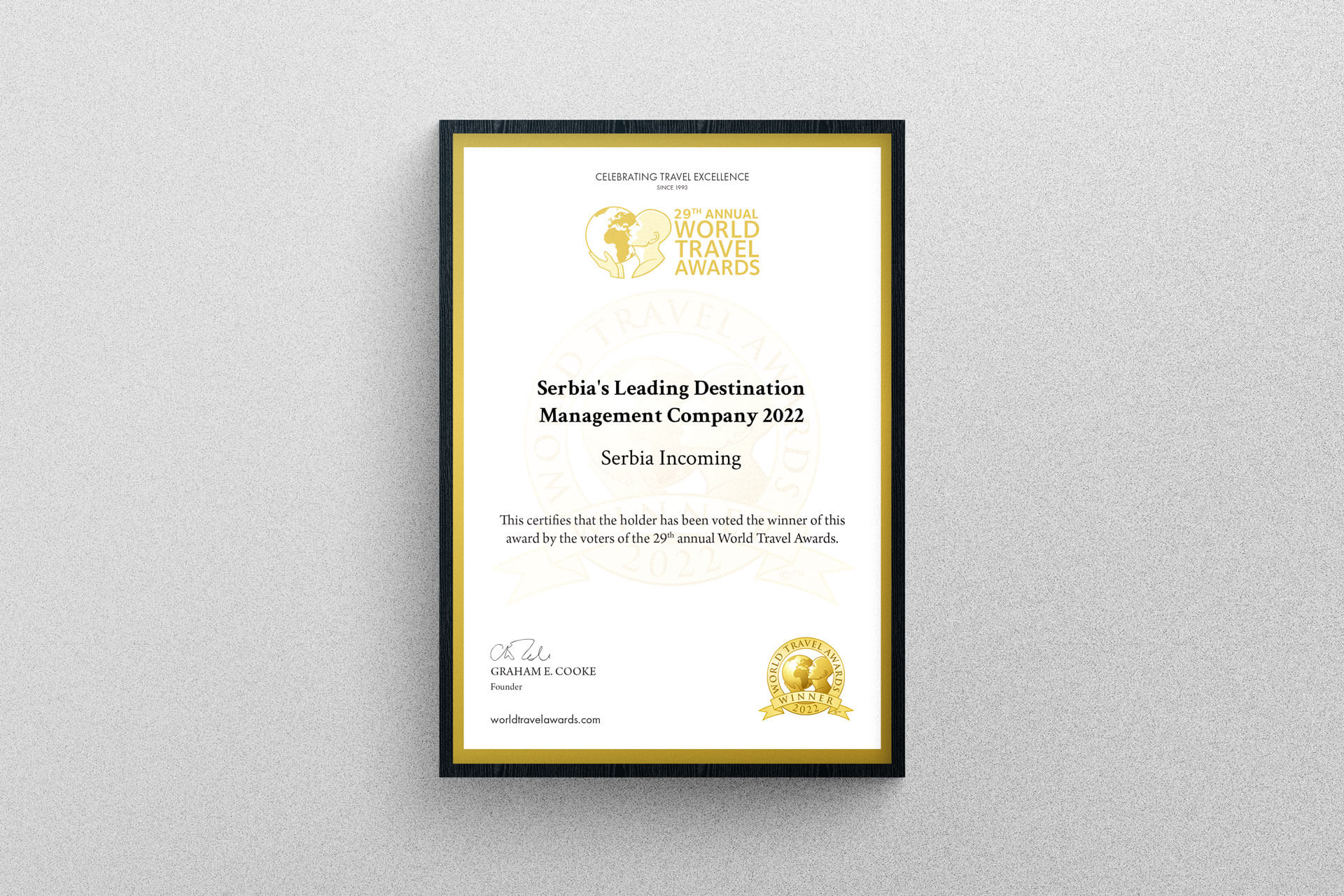 Serbia's Leading Destination Management Company 2022 certificate
